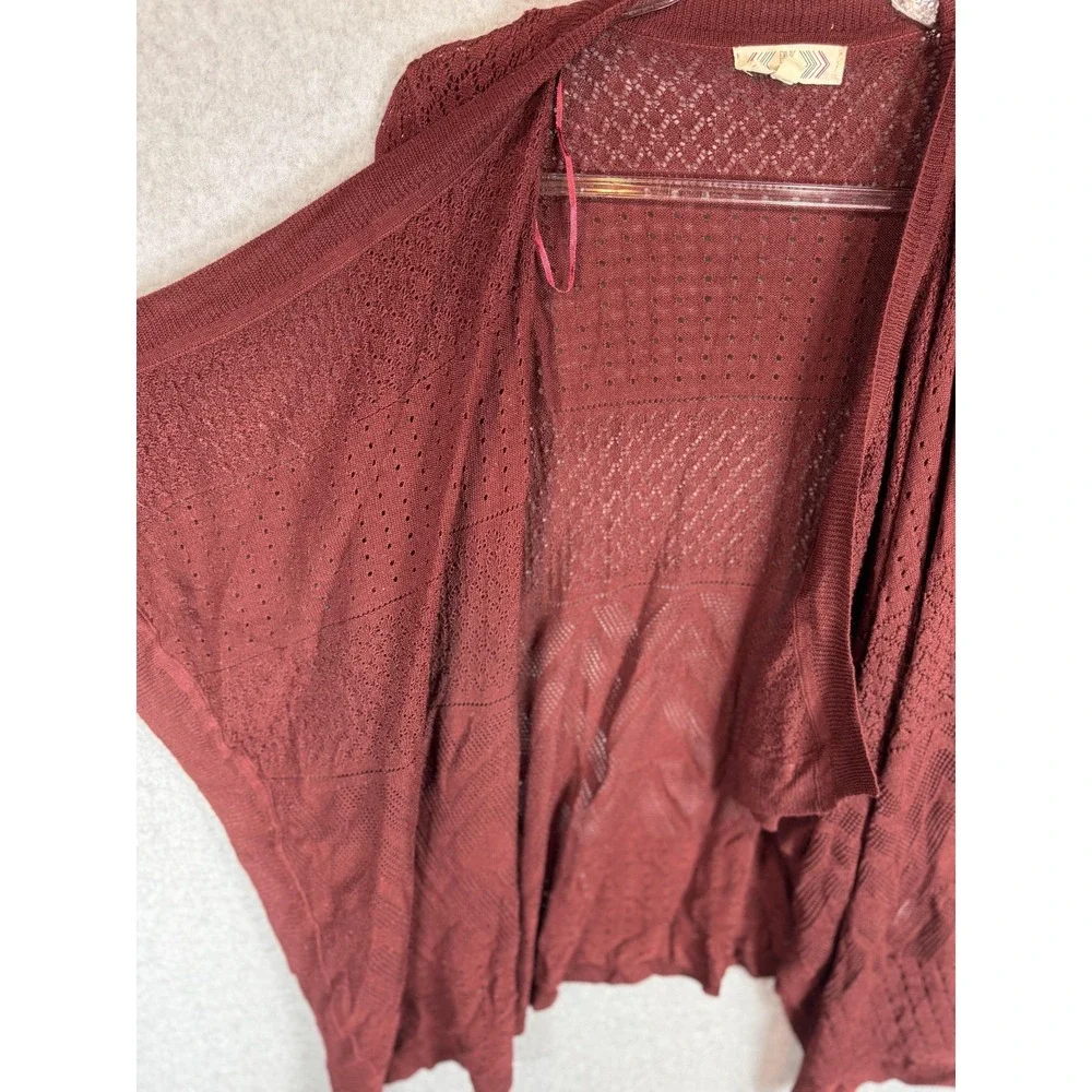 Pink Rose Cardigan Womens Small Open Front Knit Boho Lightweight Sweater
